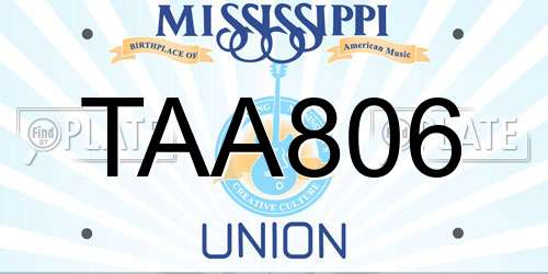TAA806 Mississippi License Plate