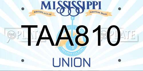 TAA810 Mississippi License Plate
