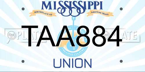 TAA884 Mississippi License Plate