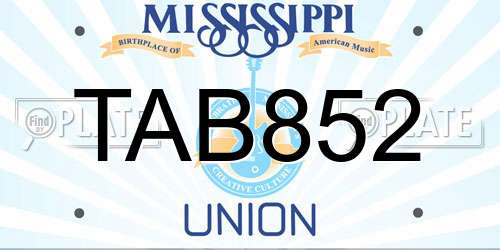 TAB852 Mississippi License Plate