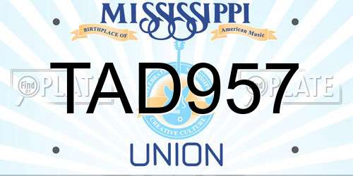 TAD957 Mississippi License Plate