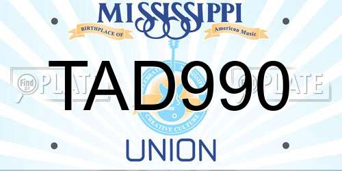 TAD990 Mississippi License Plate
