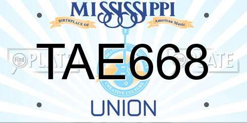 TAE668 Mississippi License Plate