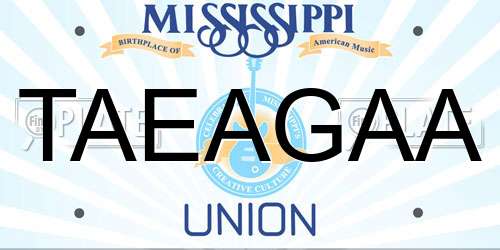 TAEAGAA Mississippi License Plate