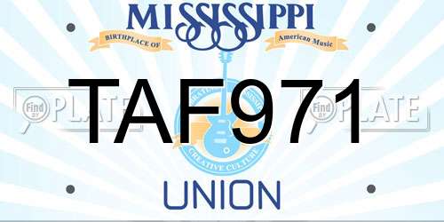 TAF971 Mississippi License Plate