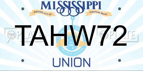 TAHW72 Mississippi License Plate