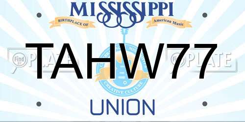TAHW77 Mississippi License Plate