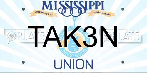 TAK3N Mississippi License Plate