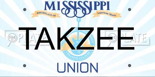 TAKZEE Mississippi License Plate