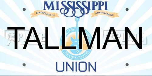 TALLMAN Mississippi License Plate
