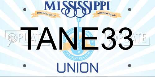 TANE33 Mississippi License Plate