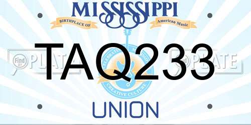 TAQ233 Mississippi License Plate