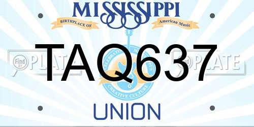TAQ637 Mississippi License Plate