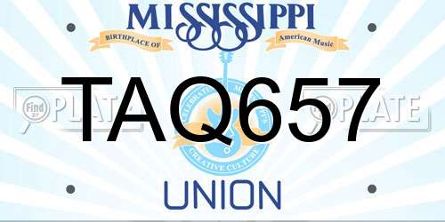 TAQ657 Mississippi License Plate