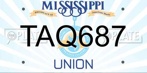 TAQ687 Mississippi License Plate