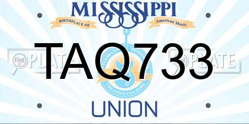 TAQ733 Mississippi License Plate