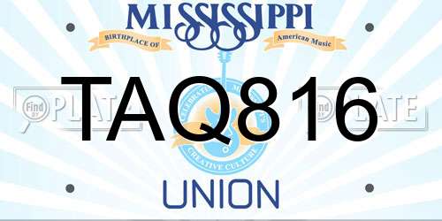 TAQ816 Mississippi License Plate