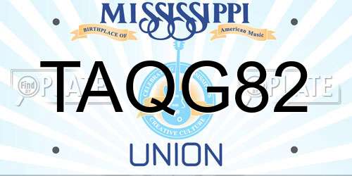 TAQG82 Mississippi License Plate