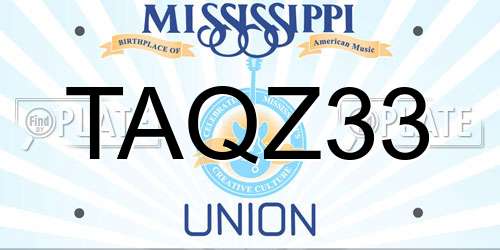 TAQZ33 Mississippi License Plate