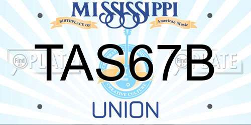 TAS67B Mississippi License Plate