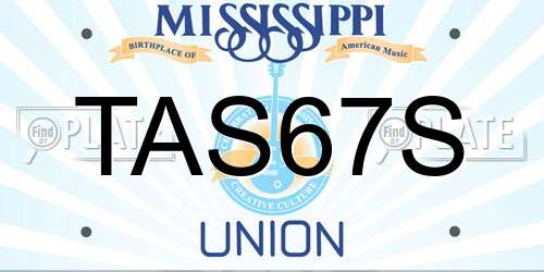 TAS67S Mississippi License Plate
