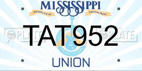 TAT952 Mississippi License Plate