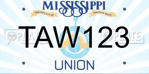 TAW123 Mississippi License Plate