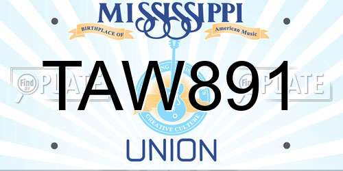 TAW891 Mississippi License Plate