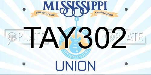 TAY302 Mississippi License Plate