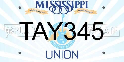 TAY345 Mississippi License Plate