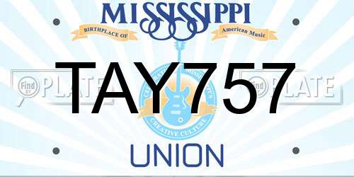 TAY757 Mississippi License Plate