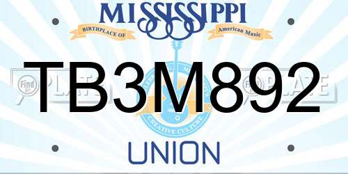 TB3M892 Mississippi License Plate