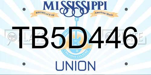 TB5D446 Mississippi License Plate