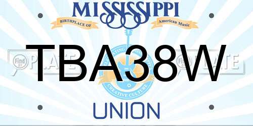 TBA38W Mississippi License Plate