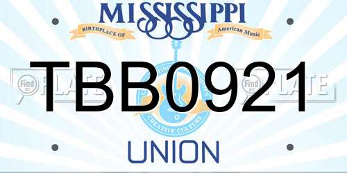 TBB0921 Mississippi License Plate