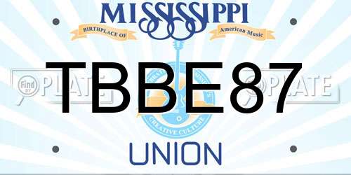 TBBE87 Mississippi License Plate