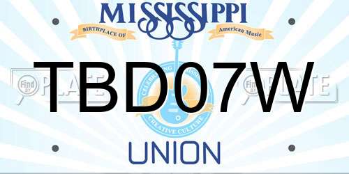 TBD07W Mississippi License Plate