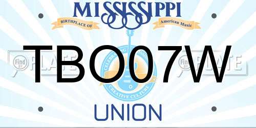 TBO07W Mississippi License Plate