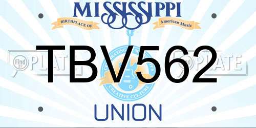TBV562 Mississippi License Plate