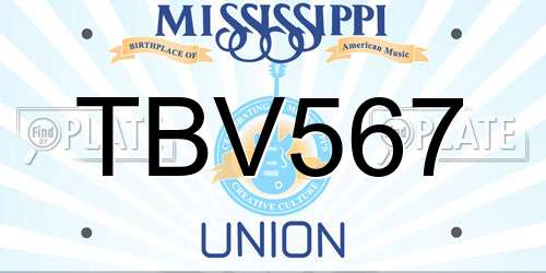 TBV567 Mississippi License Plate
