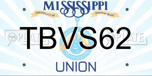 TBVS62 Mississippi License Plate