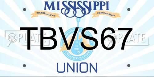 TBVS67 Mississippi License Plate