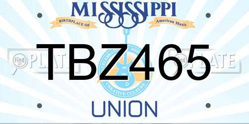 TBZ465 Mississippi License Plate