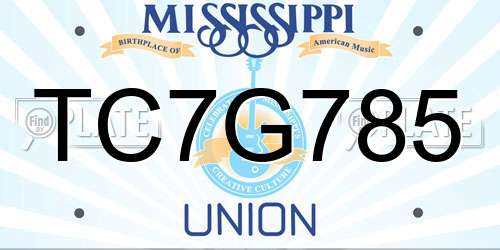 TC7G785 Mississippi License Plate