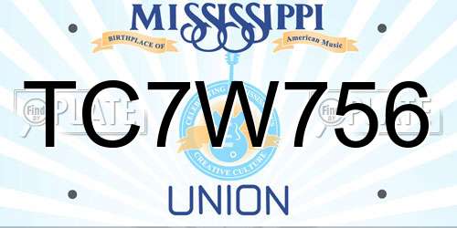 TC7W756 Mississippi License Plate