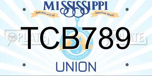 TCB789 Mississippi License Plate
