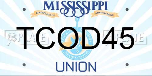TCOD45 Mississippi License Plate