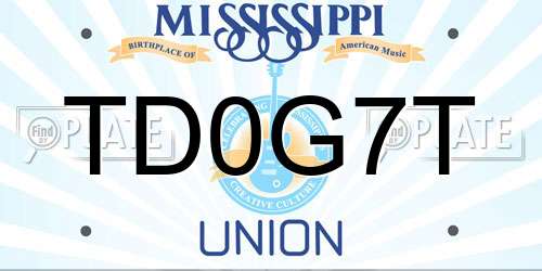 TD0G7T Mississippi License Plate