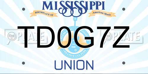 TD0G7Z Mississippi License Plate