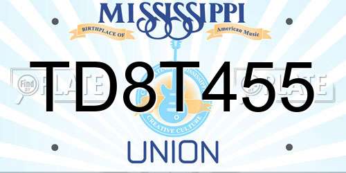 TD8T455 Mississippi License Plate